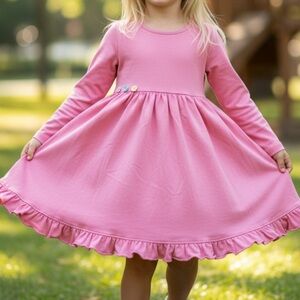 Matilda Jane Pink Long-Sleeve Ruffle Hem Dress Girls Size 8